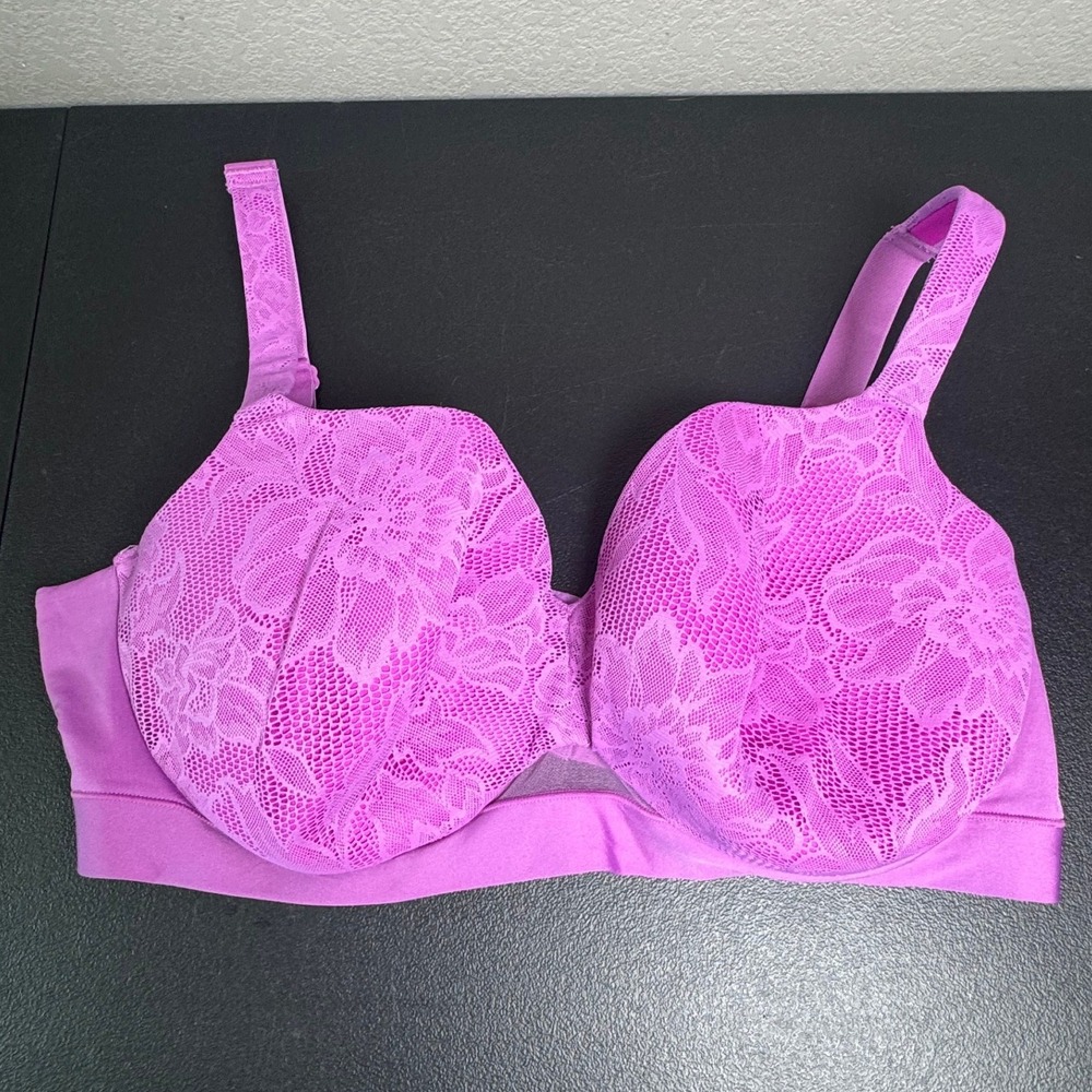 Cacique Comfort Bliss Purple Lace Balconette Bra 42DDD Lightly Lined Underwire